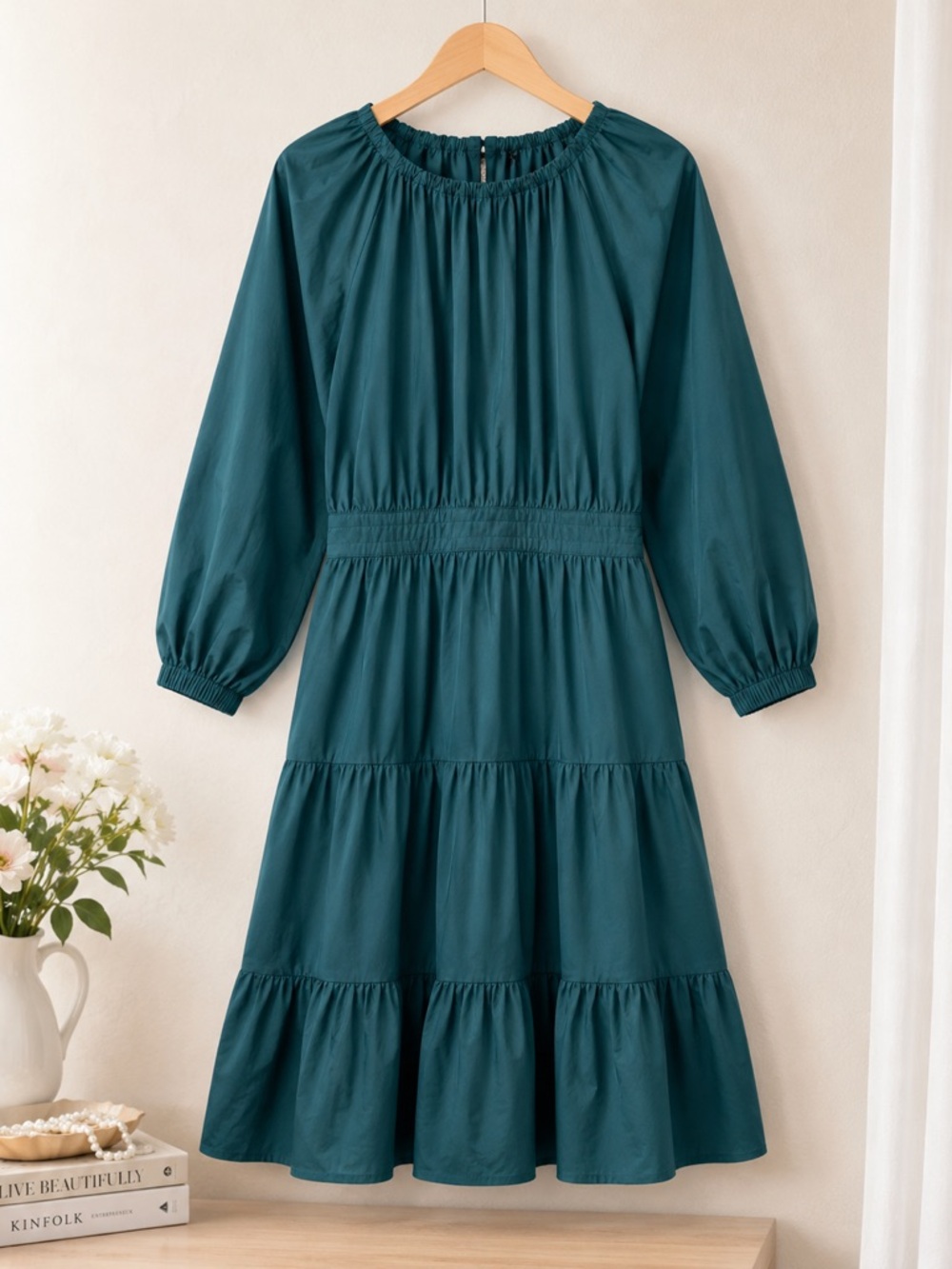 Yakira Bella Pearl Dress Size L Teal 100% Cotton NWT Modest Fashion